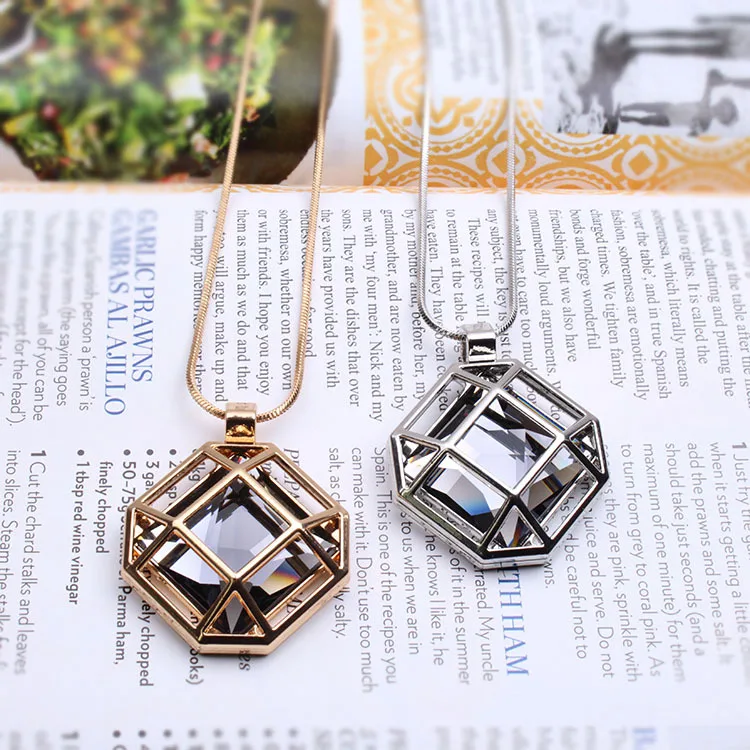New Openwork Geometric Long Necklace for Women Crystal Bijoux Fashion Accessories Cut Gift