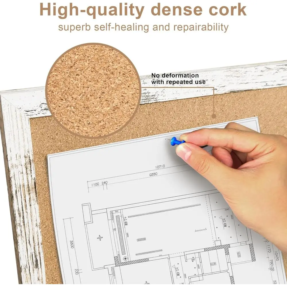 Large 48x32 White Framed Cork Board - Wall Mountable Message Center with 28 Pins