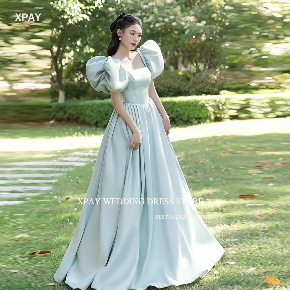 

XPAY Korea Wedding Dresses Custom Made Square Collar Puff Short Sleeves Bridal Gown A-line Floor-Length robe de mariée Lace-up