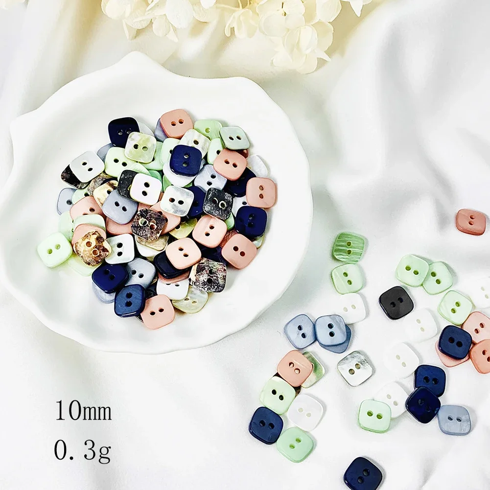 20PC Luster Square Natural Shell Mother of Pearl Green Pink 2-holes Flatback Buttons DIY Shirt Trousers Scrapbook Sewing Crafts