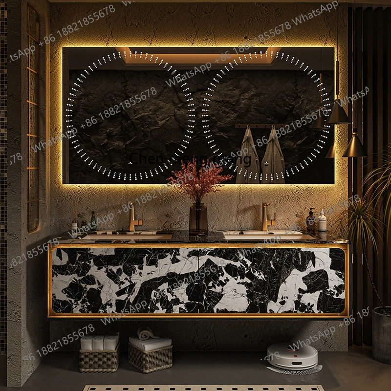 

Italian light luxury bathroom cabinet combination luxury stone ceramic integrated basin toilet sink