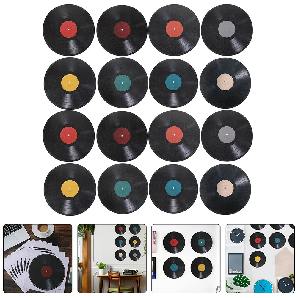 

16 Pcs Vinyl Record Decoration Wall Stickers Decals CD Decorative Decorations Disco Party Records