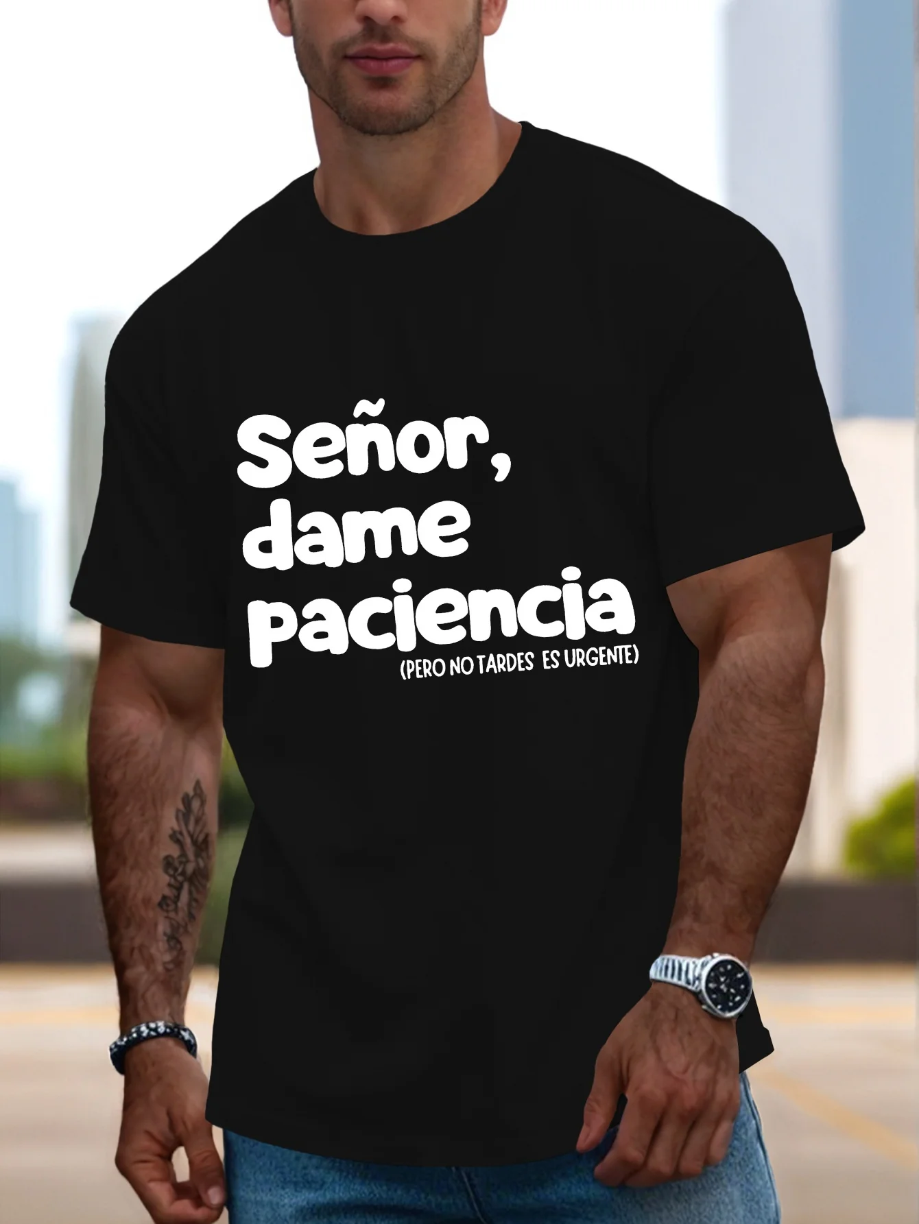 تي شيرت رجالي ذو اقتباس إسباني فكاهي - قميص صيفي كاجوال برقبة دائرية وأكمام قصيرة وخفيف الوزن بأنماط هندسية #1