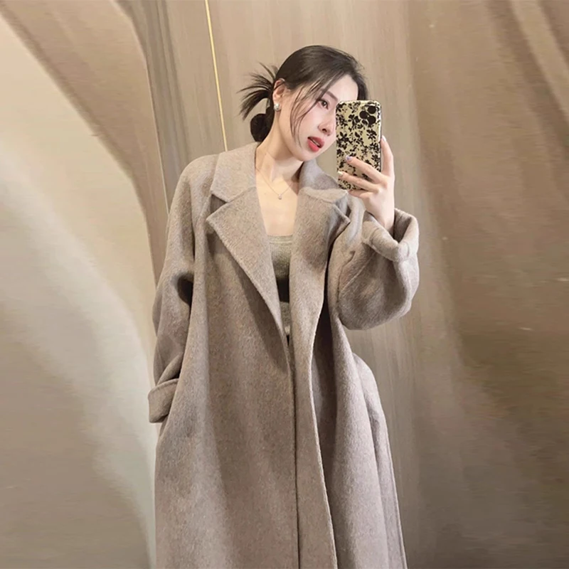 

Двустороннее шерстяное пальто Hepburn Sle, женская верхняя одежда, осень-зима, Новое поступление, корейская версия, свободный крой, длинный свеч