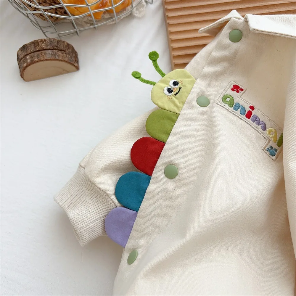 2024 Autumn Baby Clothes 0-2Y Cute Letter Embroidery Boys Rompers Thicken Lining Girls Jumpsuits Toddler Outwear