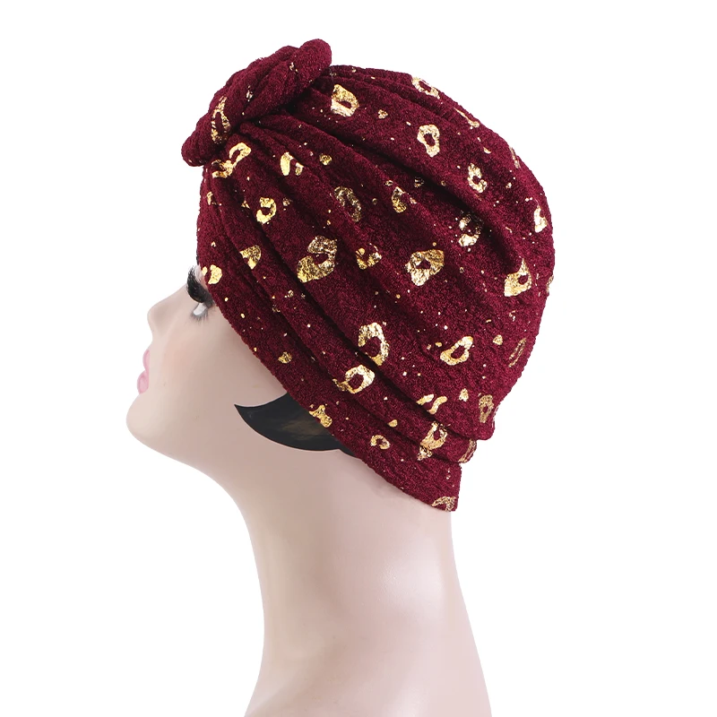 Neue Damen-Hijabs, Turban-Hüte, Pailletten-Kopftücher in Unifarben, Afrikanische Kopfwickel, Elastische Haabedeckung, Hochzeits-Party-Kopfbedeckung, Turban – Detail 7