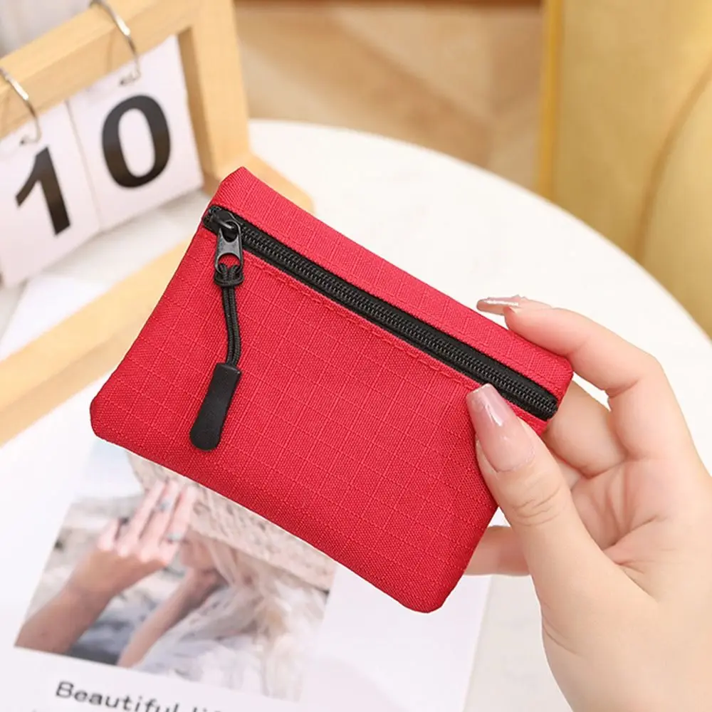 Simple Korean Style Ox Cloth Coin Purse Zipper Solid Color Small Item Bag Coin Purse Card Bag Card Storage Bag Men