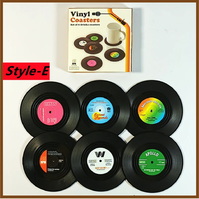Nieuwe 6/4/2PCS Retro Vinyl Record Cup Coaster Anti-slip Koffie Onderzetters Hittebestendige Muziek Drinken Mok mat Tafel Placemat Decor