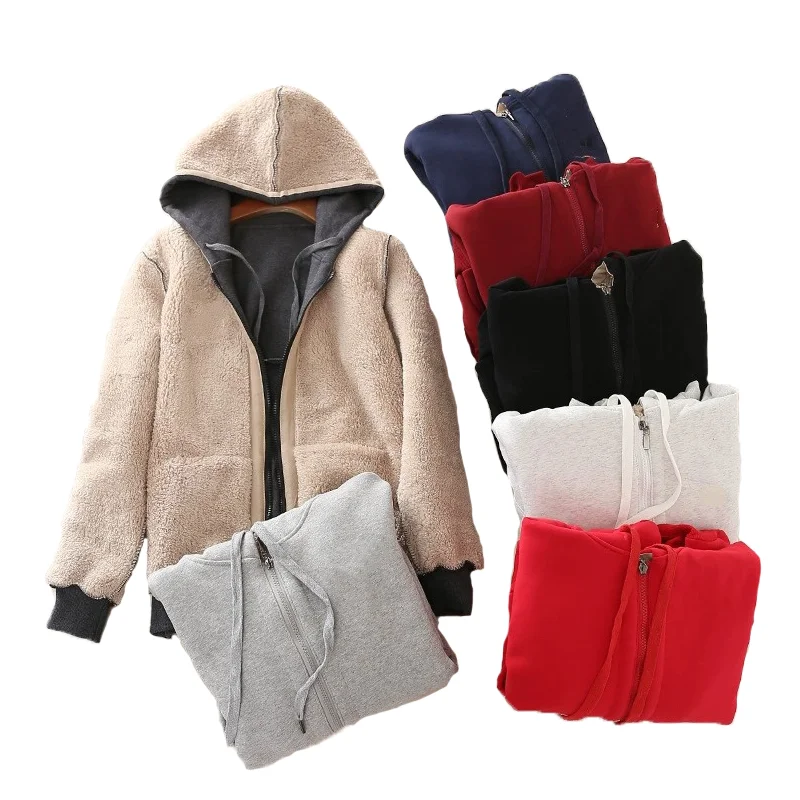 Autumn Hoodie Women\'s Casual Sweatshirt Zipper Creative Hoodie Matching Streetwear Solid Color Thickening High Quality Hoodie