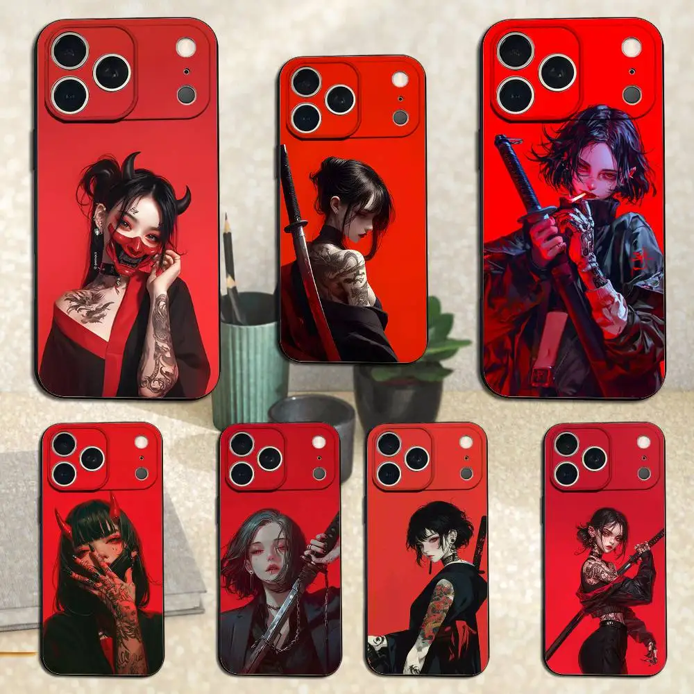 

Painting Art Warrior Woman Phone Case For iPhone 17,16,15,14,13,12,11,Plus,Pro Max,XS,X,XR,SE,Mini,8,7,Soft Silicone Black