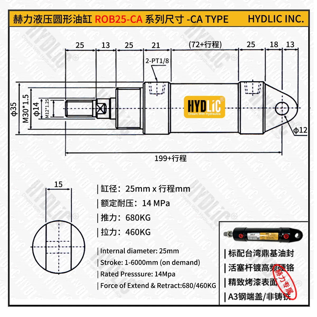 Bore 25mm ROB25 Mini Oil cylinder Hydraulic Pressure Cylinder ROA ROC miniature round hydrocylinder