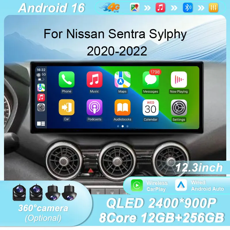 12.3'' Android 16 for Nissan Sentra Sylphy 2020-2022 Car Radio GPS Navi Multimedia Player CarPlay Android Auto Touch Screen HD