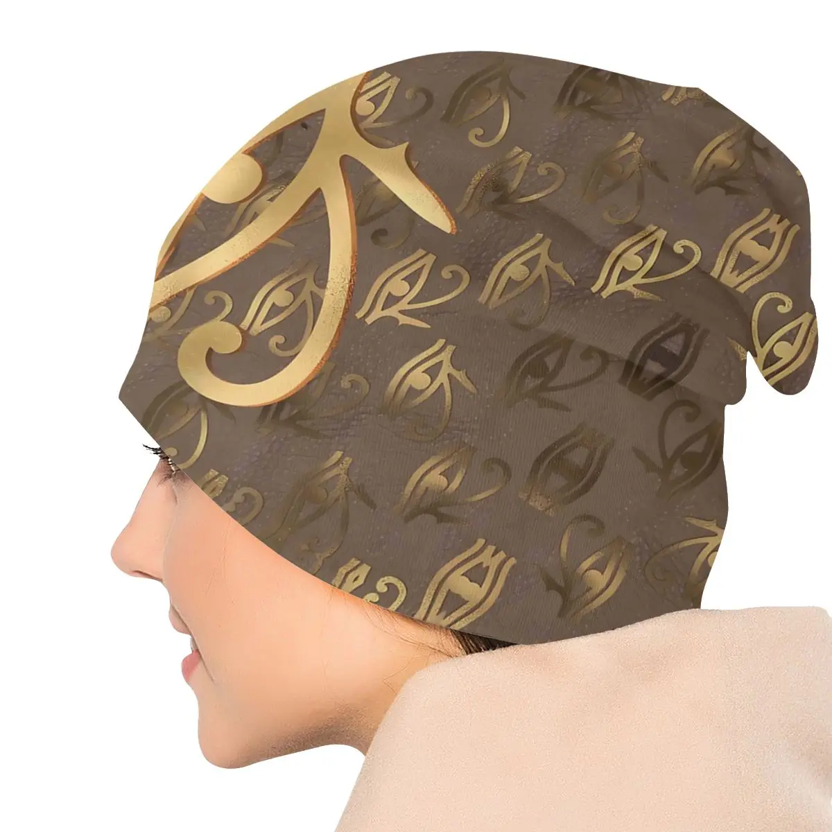 Skullies Beanies Caps Gold Hieroglyphics Golden Eye Of Ra Thin Hat Autumn Spring Bonnet Hats Men Women\'s Street Ski Cap