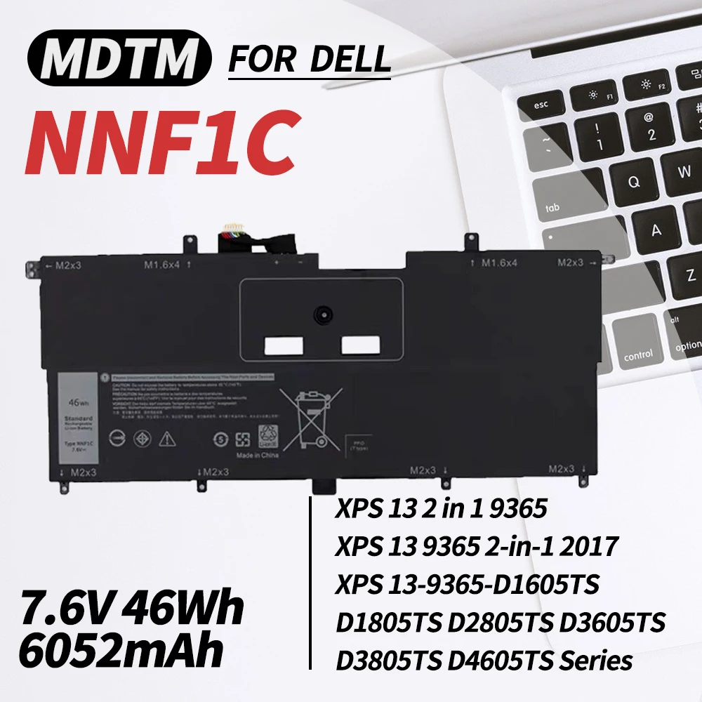 

Аккумулятор NNF1C HMPFH для ноутбука Dell XPS 13 9365 2-в-1 13-9365 P71G P71G001 NNFIC 0NNF1C 0HMPFH 7,6 В 4 ячейки, 46 Вт/ч