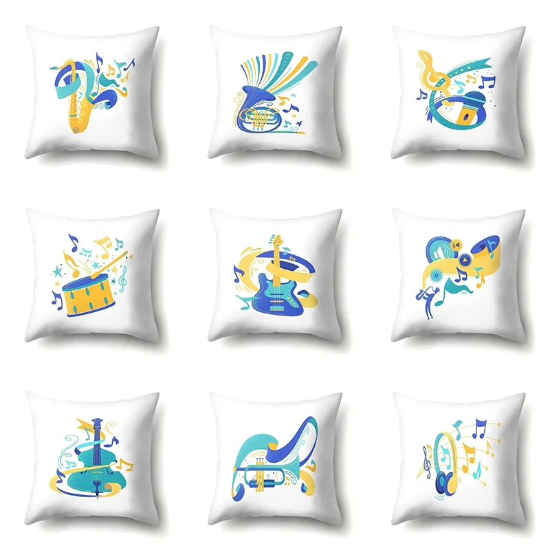 Musical Instrument Pattern Decorative Pillowcase Car Sofa Square Cushion Pillowcase