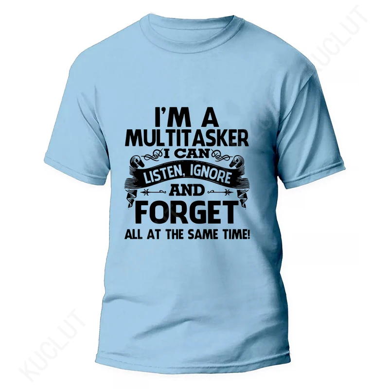 أنا أداة متعددة المهام يمكنني أستمع اشتعلان وننسى تي شيرت رجالي مضحك الساخرة الجرافيك القمم محب الفكاهة الرجال الملابس المتضخم