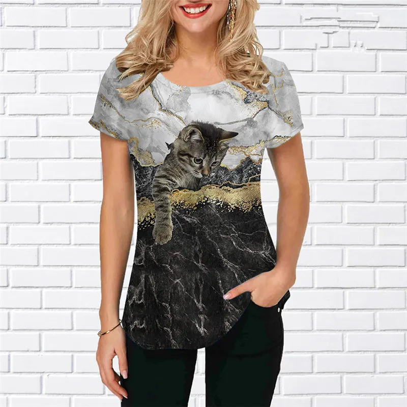 

Cute Cat Pranking 3D Printed Women T-Shirts Short Sleeve Casual Oversized Tops Ladies Streetwear O-Neck Trend Tee 3XL Plus Size