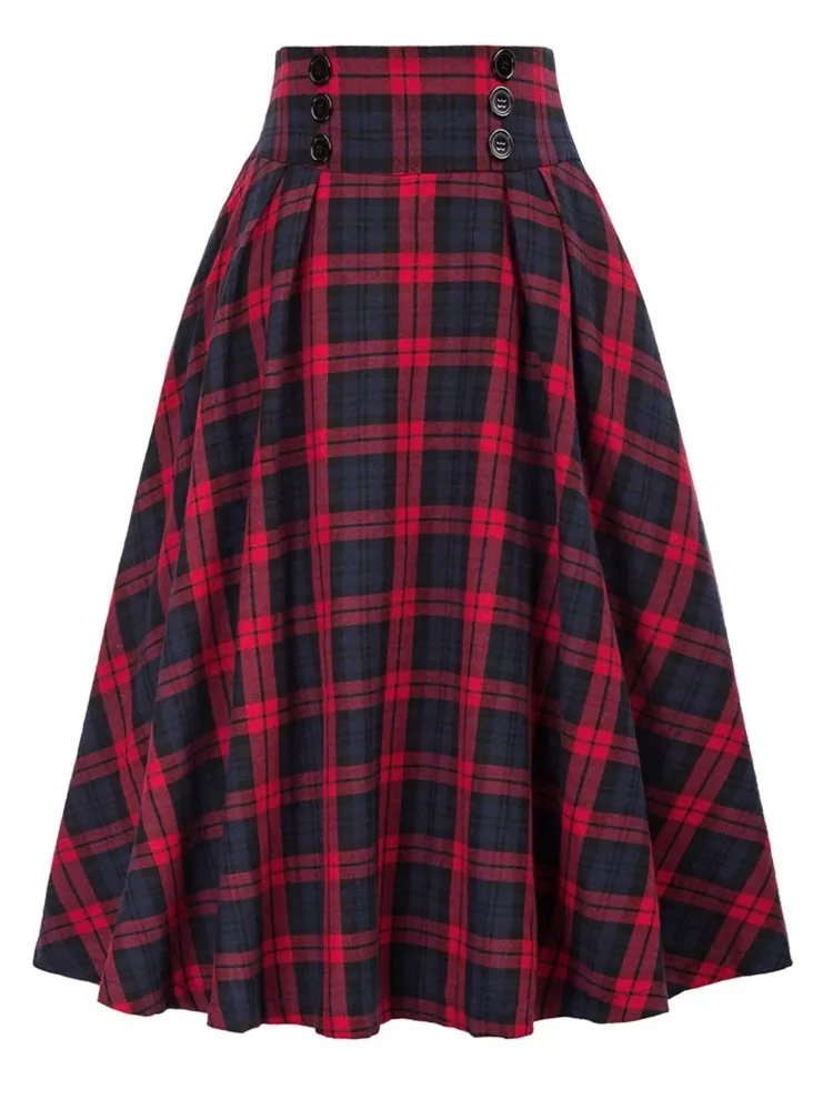 

Ретро юбка однотонного цвета, женская юбка А-силуэта с высокой талией, средней длины, повседневная, с пуговицами, для работы и на каждый день, универсальная