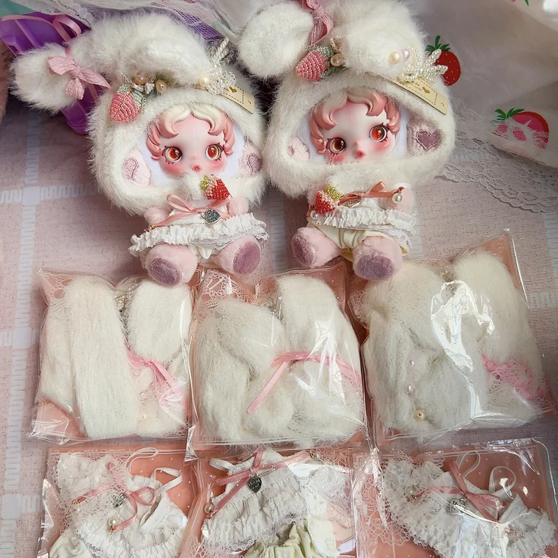 Sp terceira geração abraço fantasma roupas de bebê crâniopanda morango roupas de bebê conjunto artesanal 10cm coelho orelha cabeça capa roupas