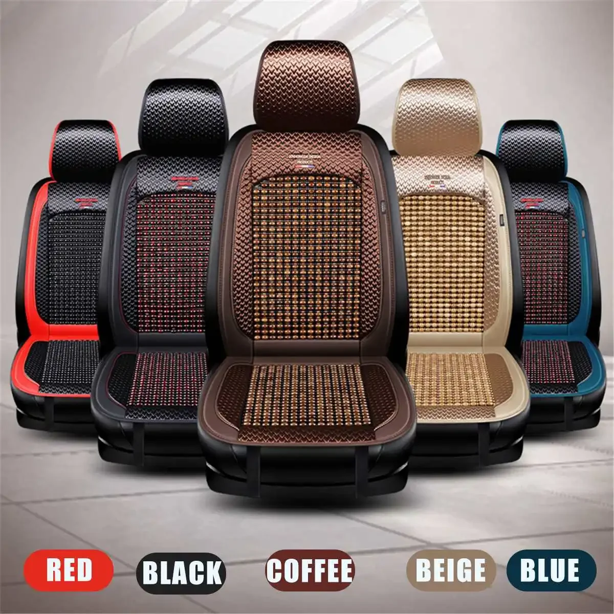 Universal Car Seat Covers Breathable Summer Cooling Beads Leather + Bamboo Auto Front Seat Cushion Protector