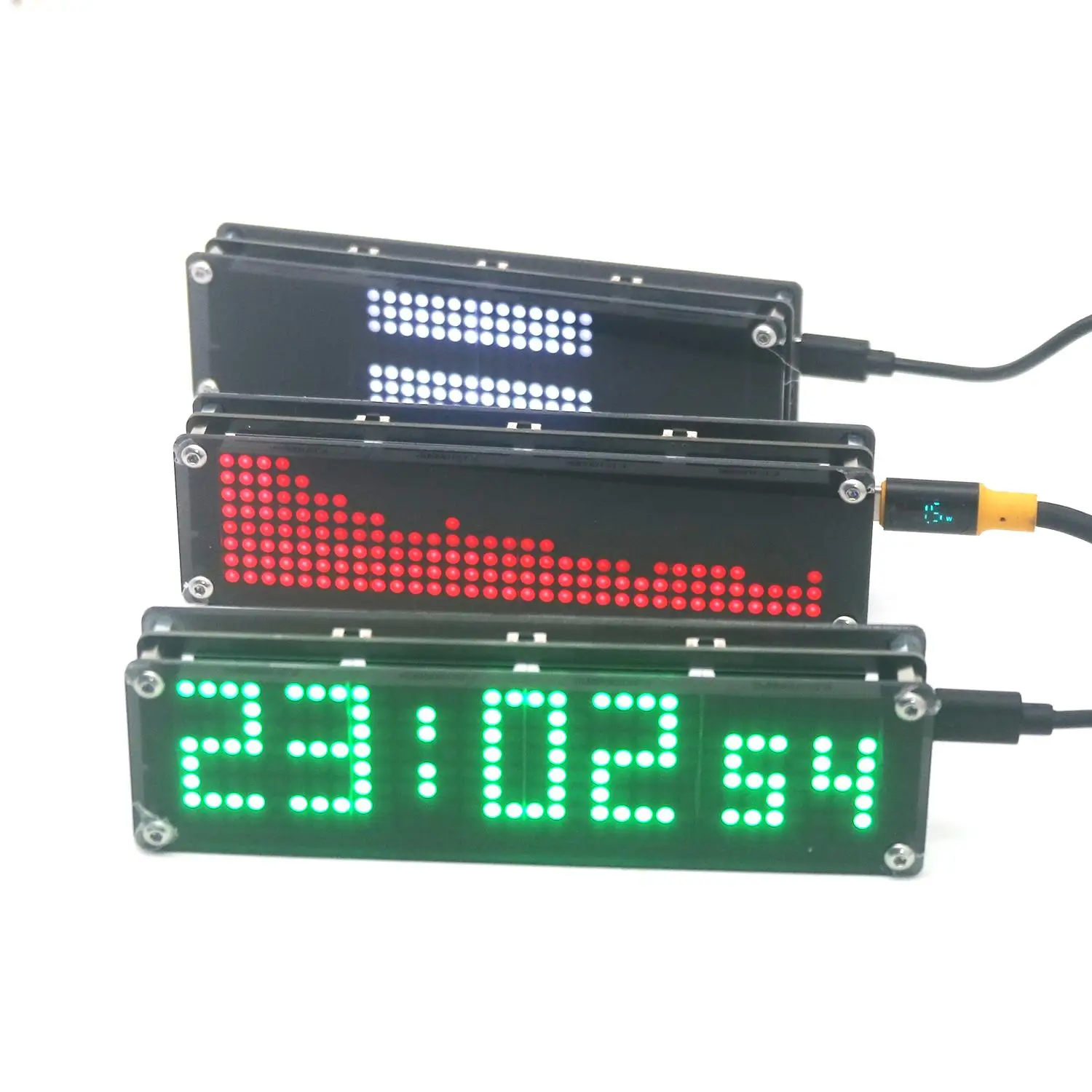 ESP32 WIFI Clock W Second Dot Matrix Clock Music Spectrum Audio Level Meter LED Digital Display TIME 12/24-hour TYPE-C USB POWER