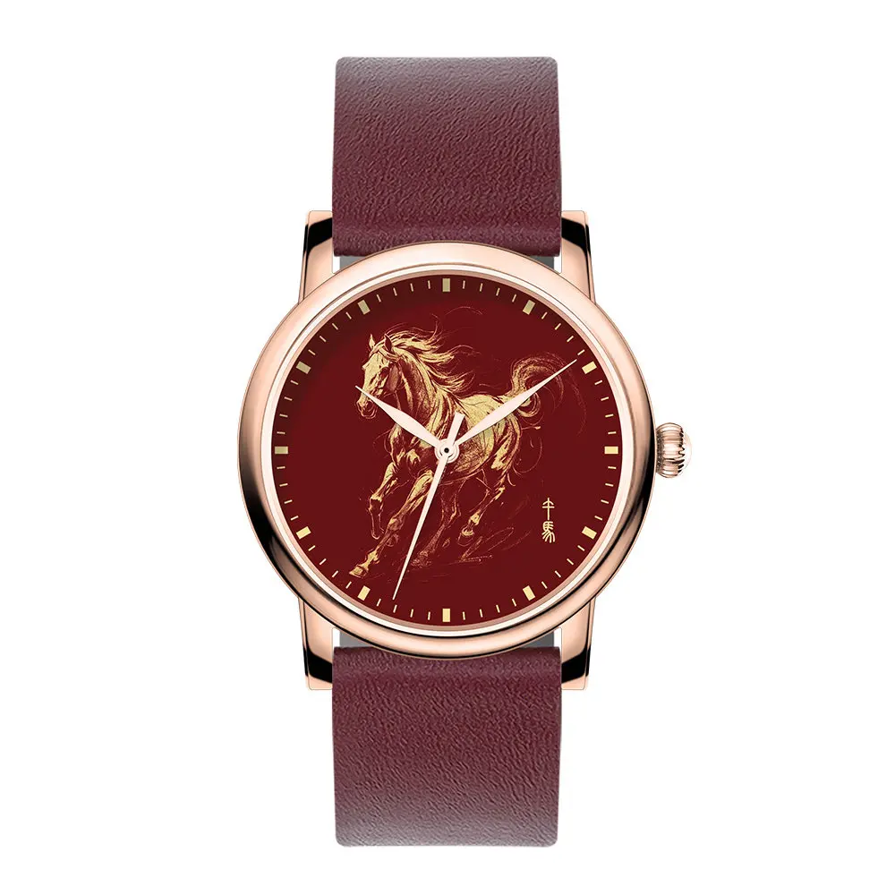 Chi Jun Chen China Red Golden Horse Natal Year Zodiac New Chinese Style Red Custom Couple Gift Watch Men and Women view 3