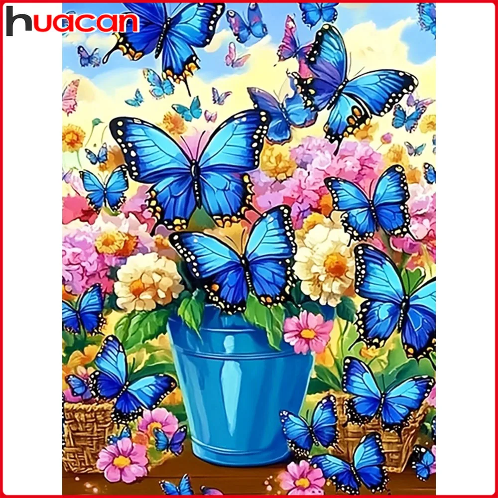 Huacan Vollquadrat Rundes Diamantgemälde Blume Schmetterling Vase Diamant Stickerei Komplettset Handgemachtes Geschenk