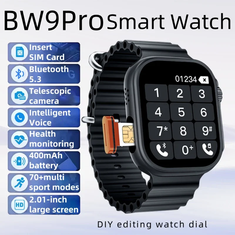 

BW9 Pro Adult Smartwatch,Independent Card Insertion,Bluetooth Video,Telescopic Camera,Full Network Access,Step Counting,Health
