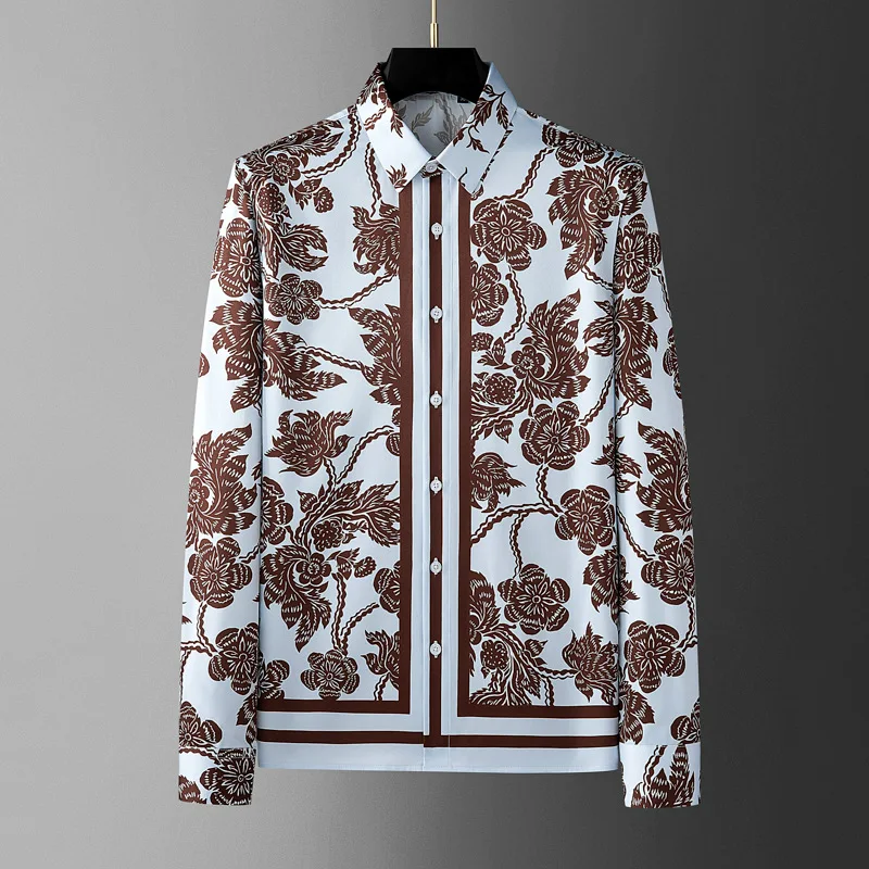 

Spring Summer Rose Flower Men's Shirt No Ironing Long Sleeved Casual Shirts Versatile Business Social Banquet Party Formal Shirt