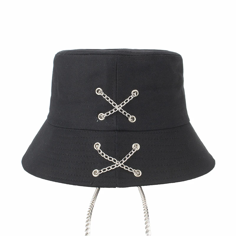 Bocca Y2K Bucket Hat With Chain Adjustable Fisherman Hats White Black Panama Cap For Men Women Cotton Hip Hop Outdoor Summer