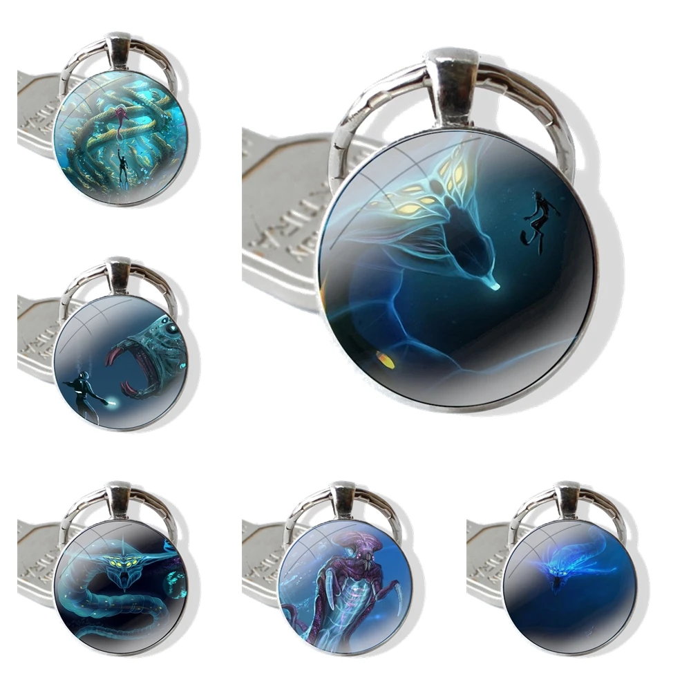 Subnautica Keychain Handmade Glass Cabochon Key Ring Holder Pendant Key Chains