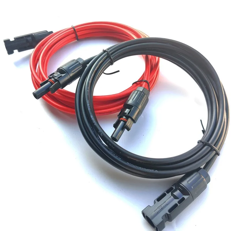 1 Pair Solar Panel Extension Cable Copper Wire 4mm² 6mm² 10AWG 12AWG Black and Red with Solar PV Wires Connectors