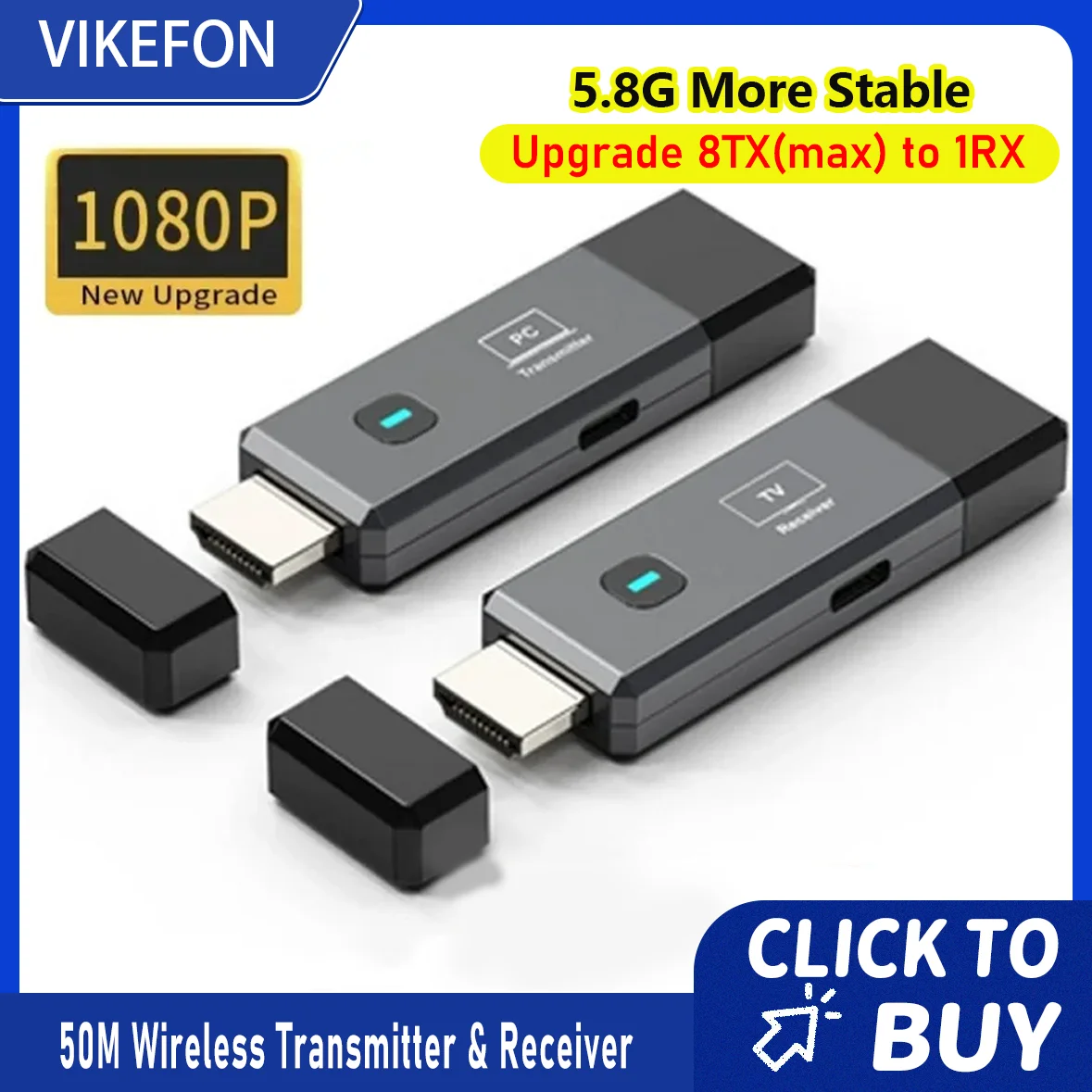 

50M Wireless HDMI-Compatible Video Transmitter Receiver Extender Adapter TV Stick Dongle 1080P for Monitor Projector Laptops PC