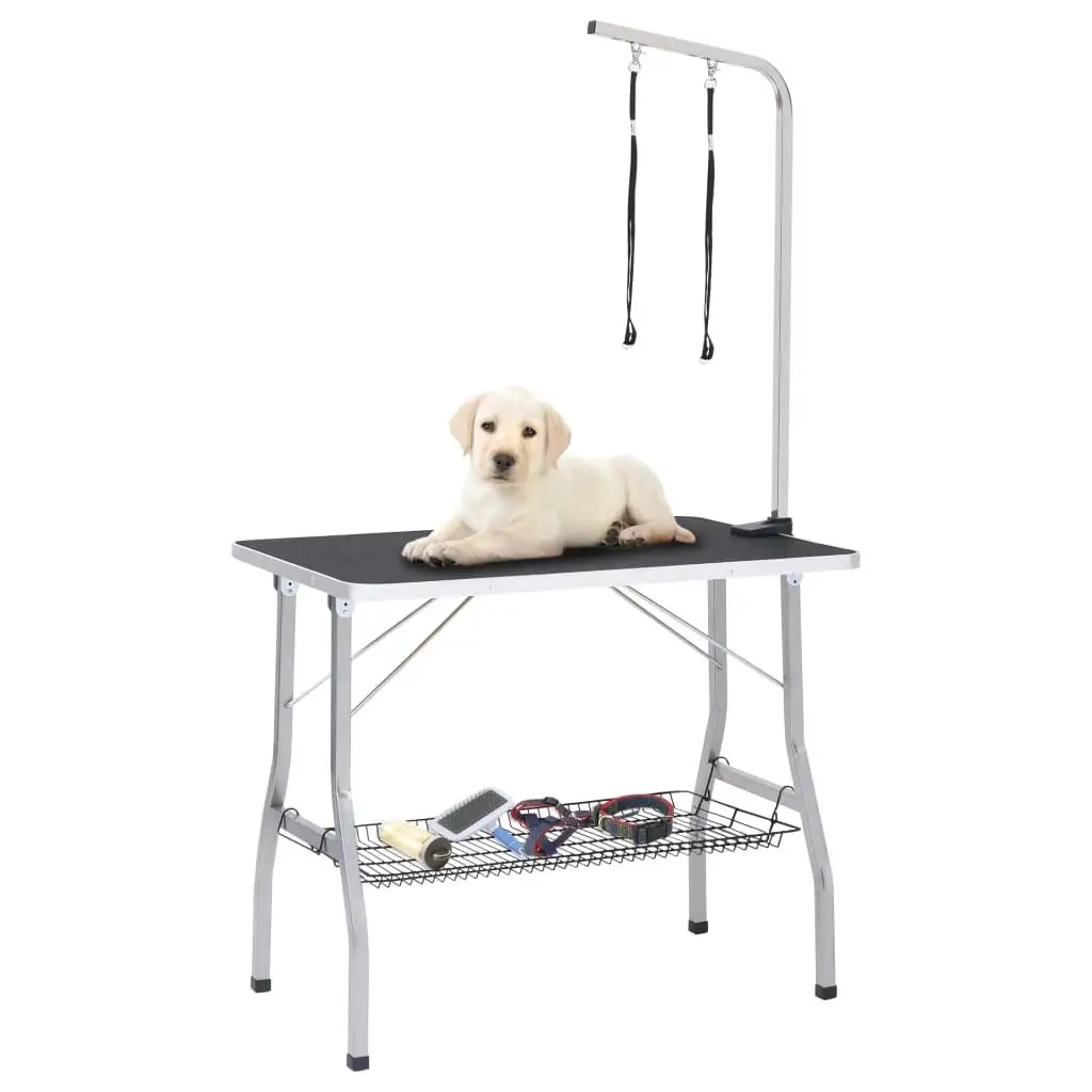 Adjustable Dog Grooming Table with 2 Loops & Storage Basket - Pet Grooming Station