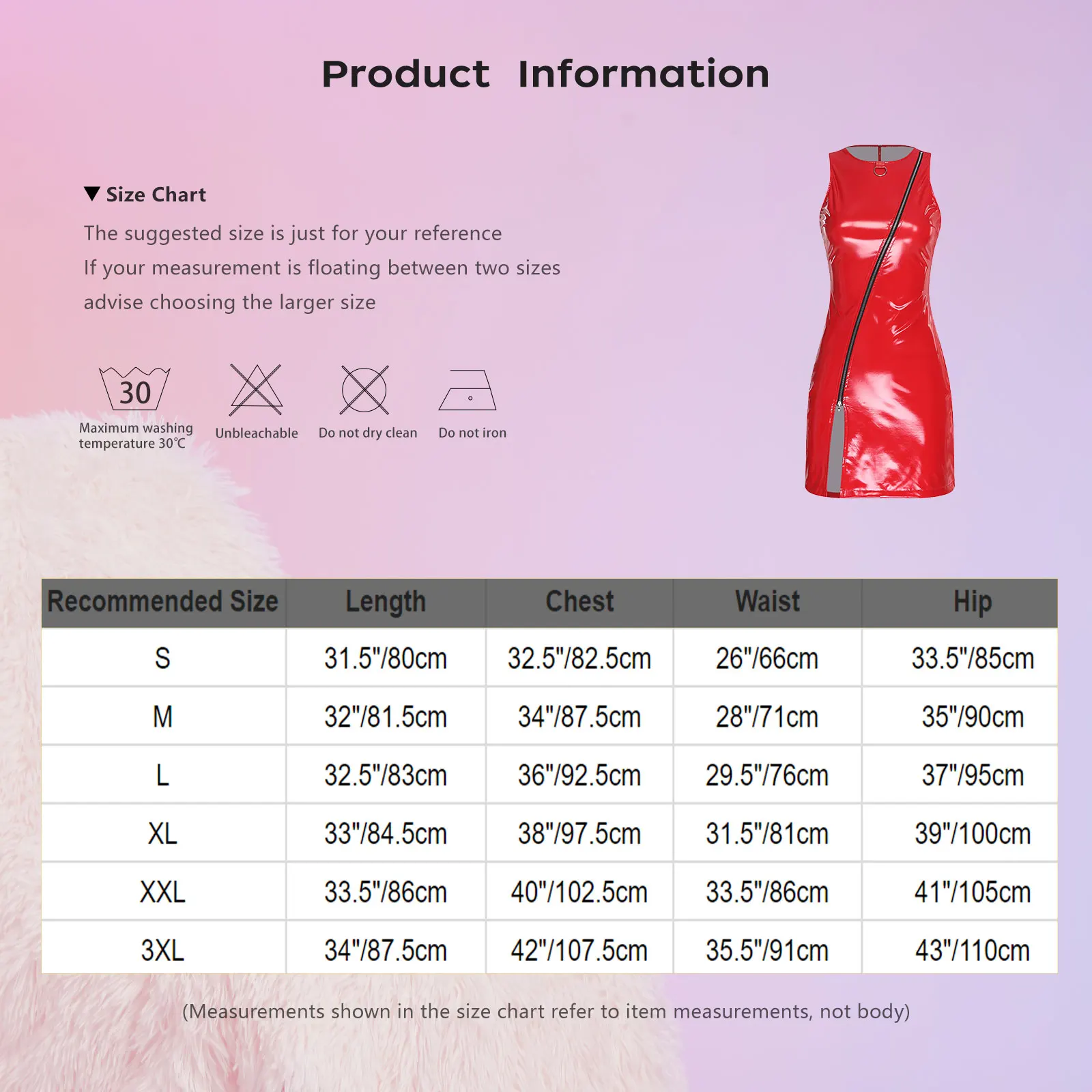 فستان نسائي قصير من جلد البولي يوريثان اللامع بسحاب أمامي مائل وحلقة دائرية بدون أكمام وحاشية شق فستان ضيق لحفلات النادي