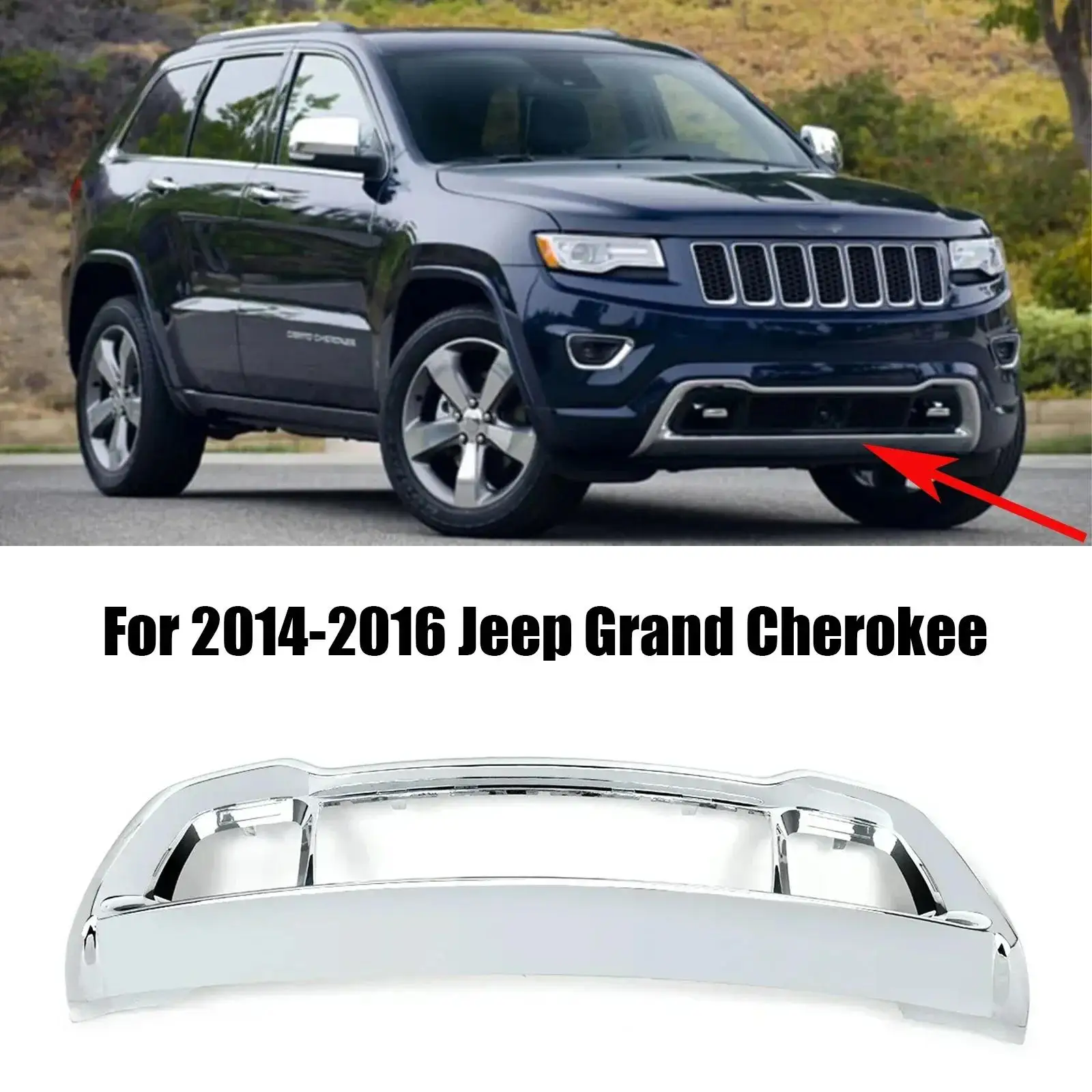 

68143105AC для Jeep Grand Cherokee 2014 2015 2016, передний бампер, нижняя решетка, декоративные полоски, хромированная решетка, рамка