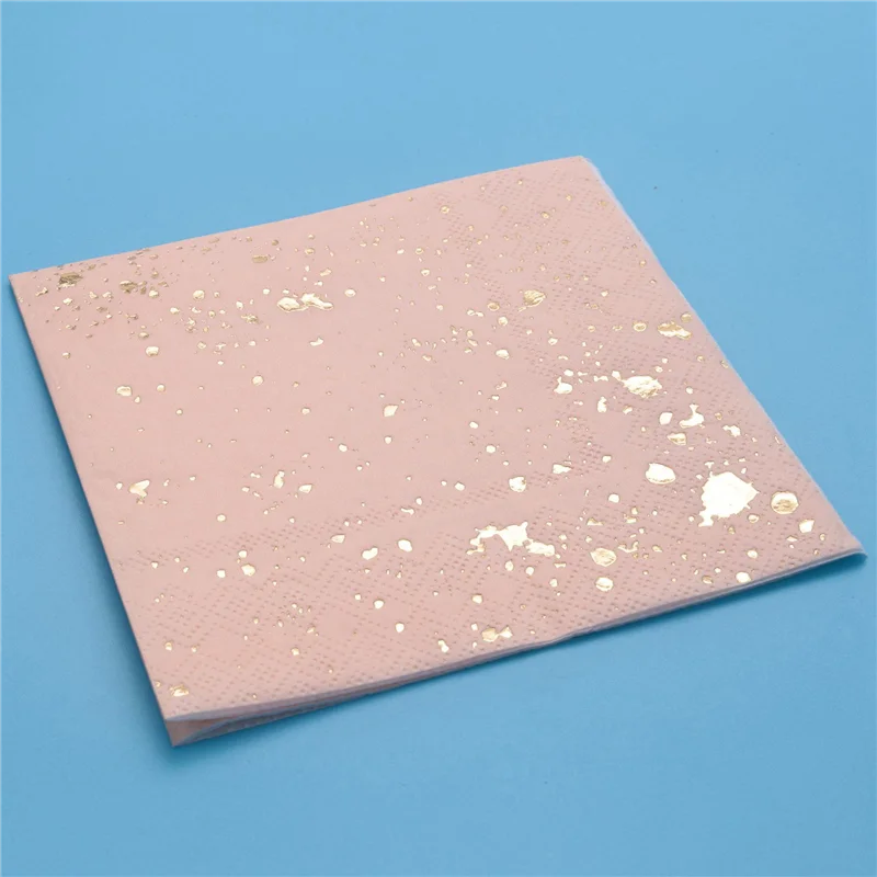 AA20-120X Gold Blocking Pink Marble Texture Disposable Tableware Set Paper Napkins Tableware Supplies Disposable Paper Towels