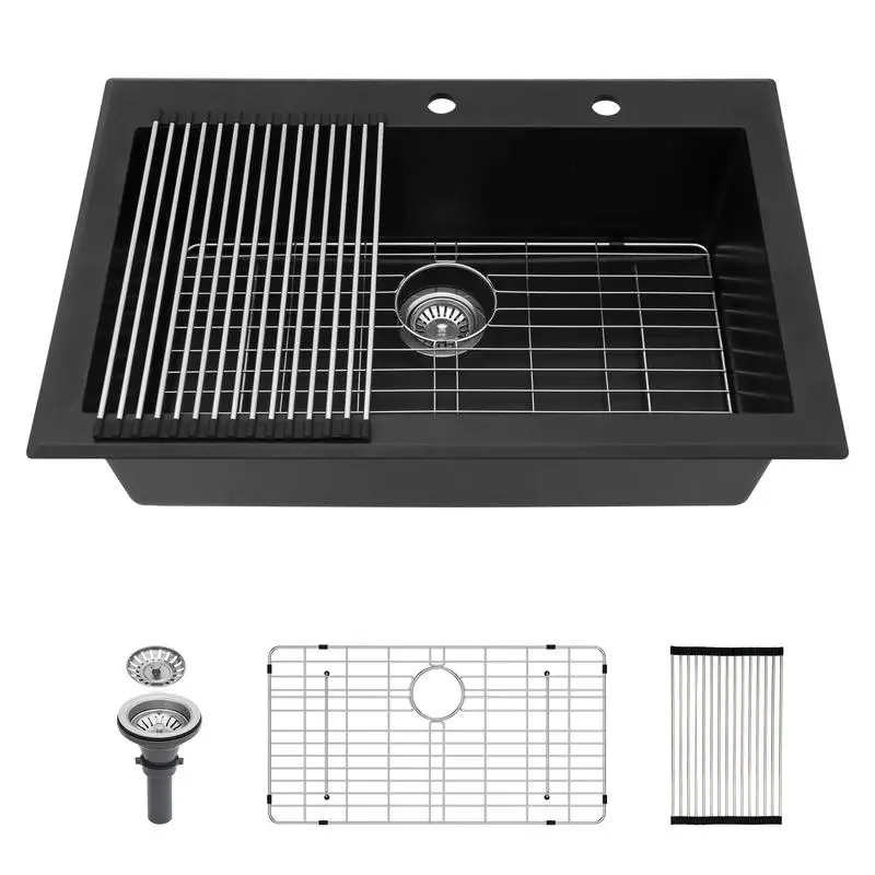 

33x22 Inch Black Granite Composite Drop-in Kitchen Sink