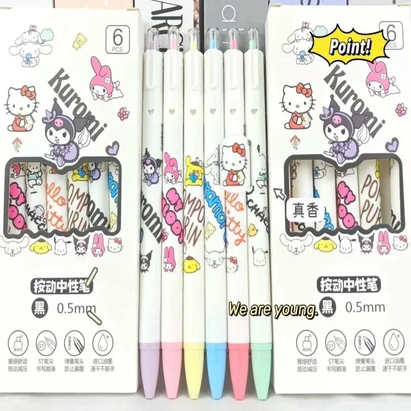 6 Pcs/Set Kawaii Chiikawa Series Limited Quality Gel Pen Cartoon 0.5mm Black Quick-drying Pen Learning Journal Office Stationery