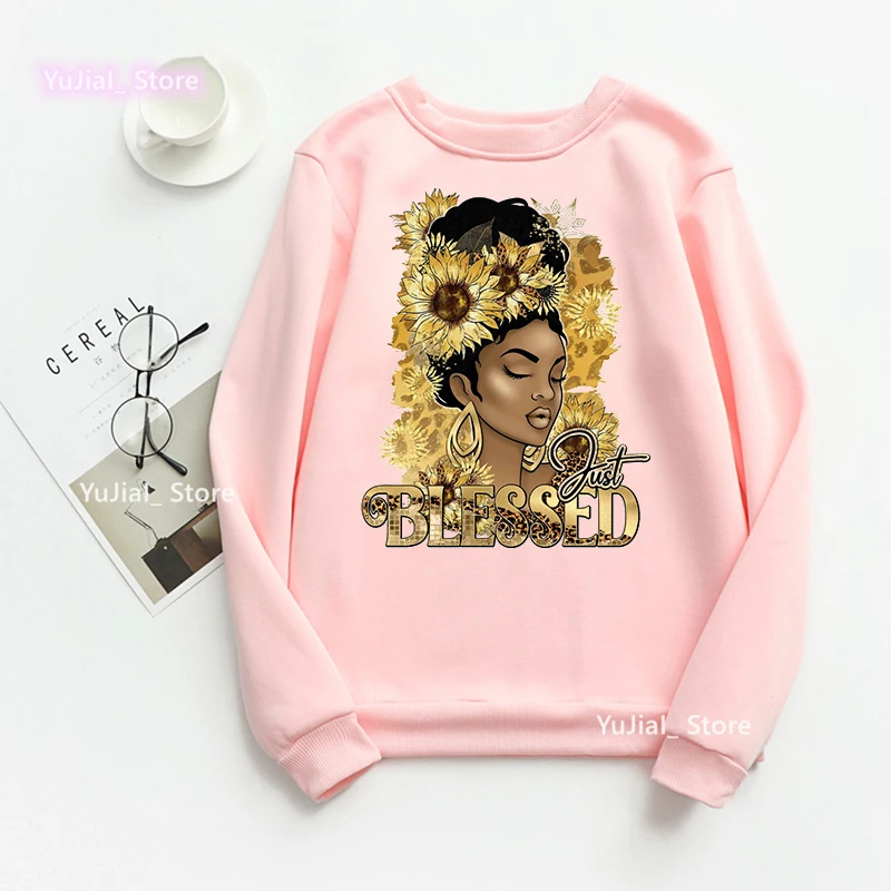 2023 Just Blessed Melanin Graphic Print Hoodies Women Watercolor Black Girls Magic Sweatshirt Femme Harajuku Kawaii Clothes Tops