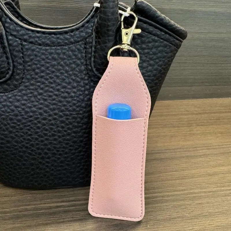 Lip Balm Holder Sleeve PU Leather Lip Cream Holder Keyring Lip Balm Holder Keyring Chapstick Holder Keyring for Women Girls Home