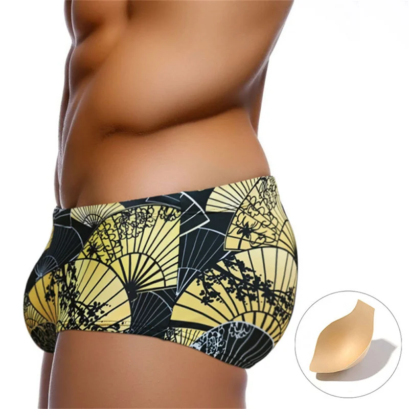 

Men Sexy Close-fitting Swim Boxers Printed with Cups Sexy Beach Swimwear Bikini Brazilian Leisure Beach Sports Swimming Trunks