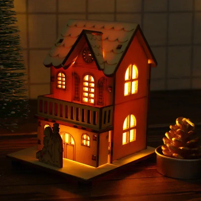 Navidad Christmas LED Light Wooden House Luminous Cabin Christmas Decorations for Home Xmas Tree Ornaments New Year 2024 Gifts