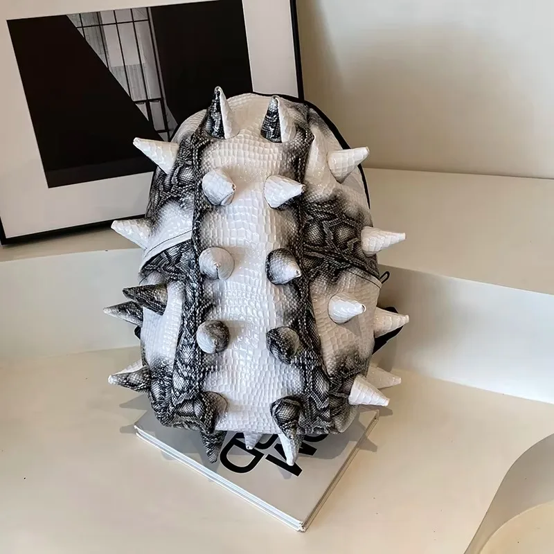 Gothic Spiked Dinosaur Backpack Women Crocodile PU Large Capacity Punk Spike Rucksack Harajuku Street Fashion Travel School Bag