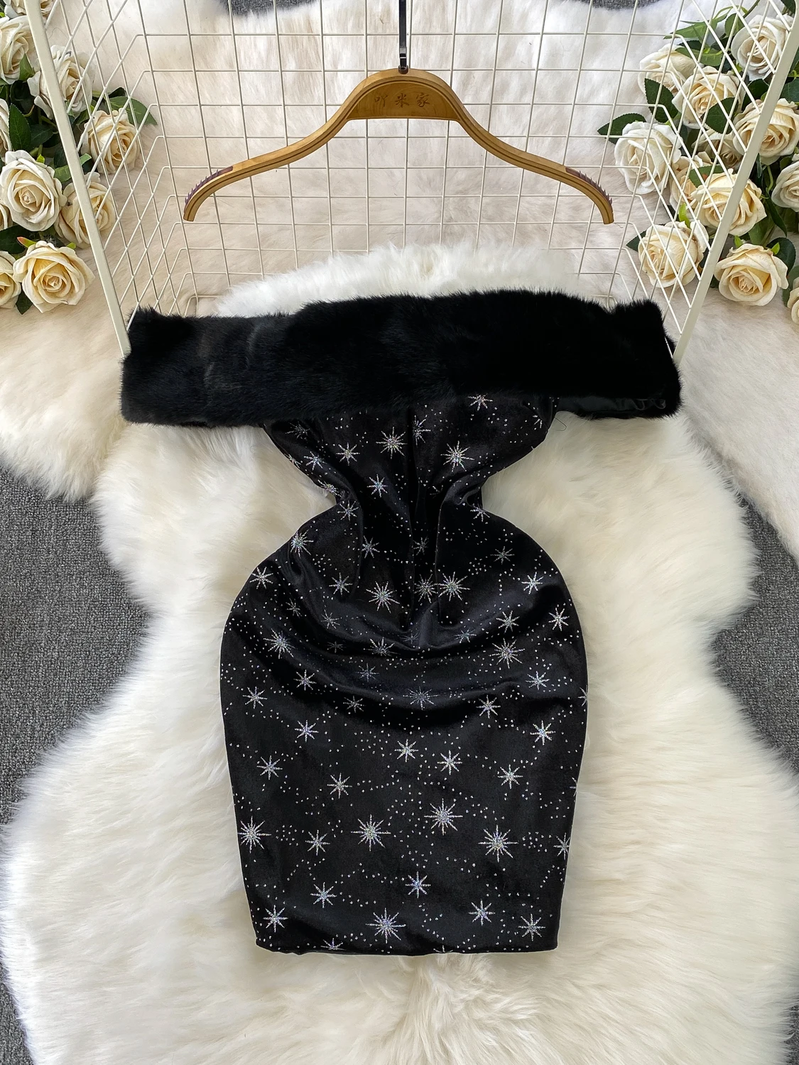 

Женское черное готическое меховое лоскутное мини-вечернее платье, винтажное элегантное вечернее облегающее платье с разрезом на шее, цельные платья, одежда