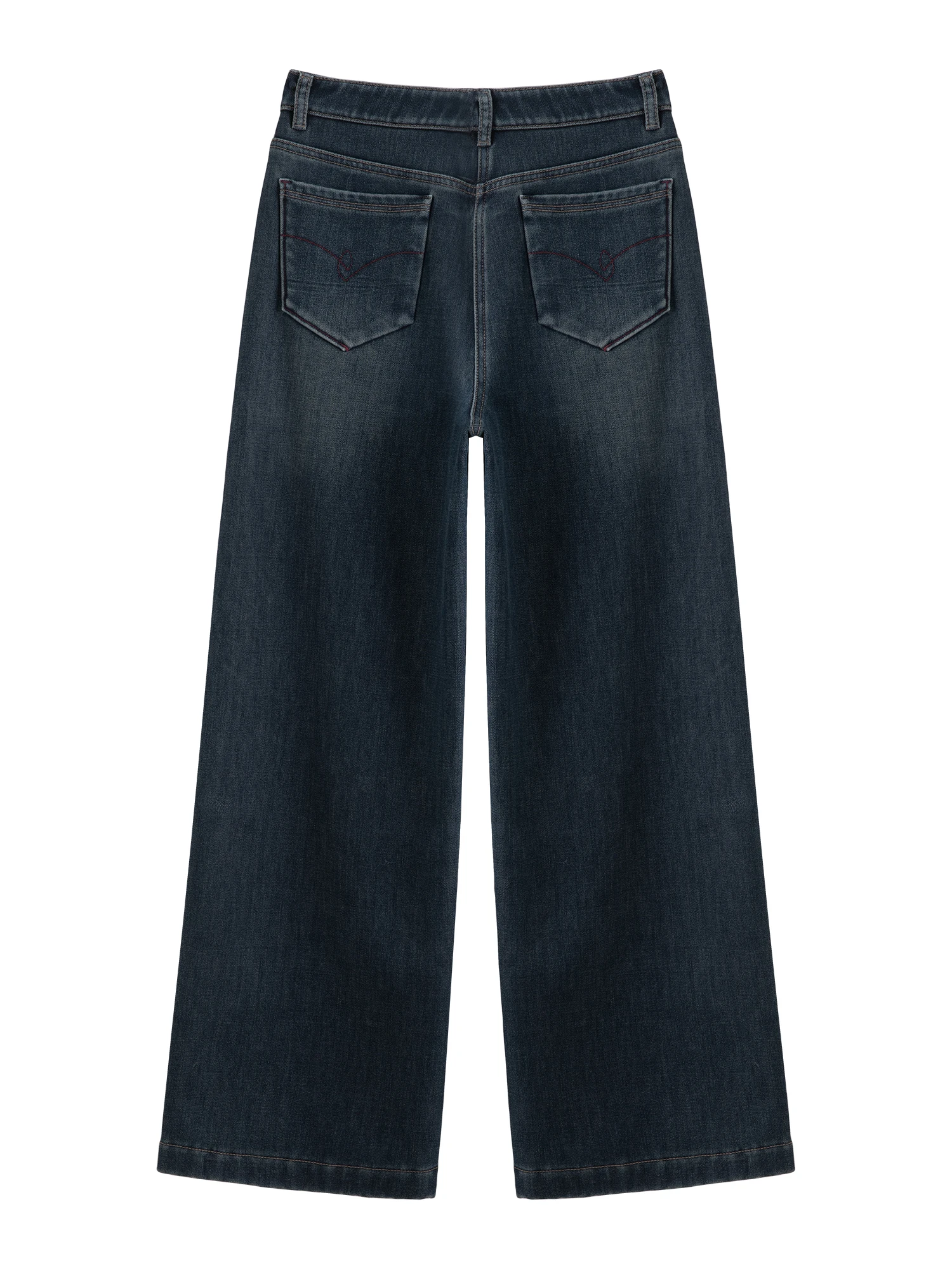 ZIQIAO جينز مستقيم دافئ مبطن بالصوف للنساء 2025 شتاء ريترو أزرق واسع الساق مهرجان الموسيقى الحياة اليومية المنزل التنقل المدرسة #5