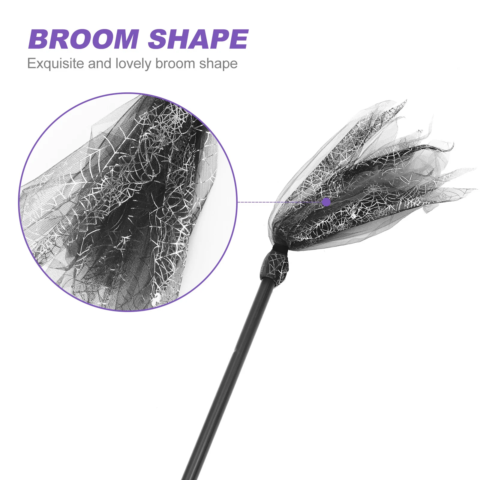 Accesorio de palo de escoba de bruja para Halloween, accesorio de Cosplay de fiesta cubierto de gasa, disfraz de mago, suministro de Escenario, escoba