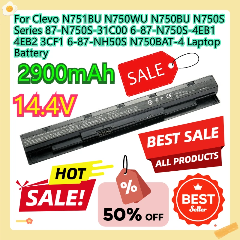 

For Clevo N751BU N750WU N750BU N750S Series 87-N750S-31C00 6-87-N750S-4EB1 4EB2 3CF1 6-87-NH50S N750BAT-4 Laptop Battery