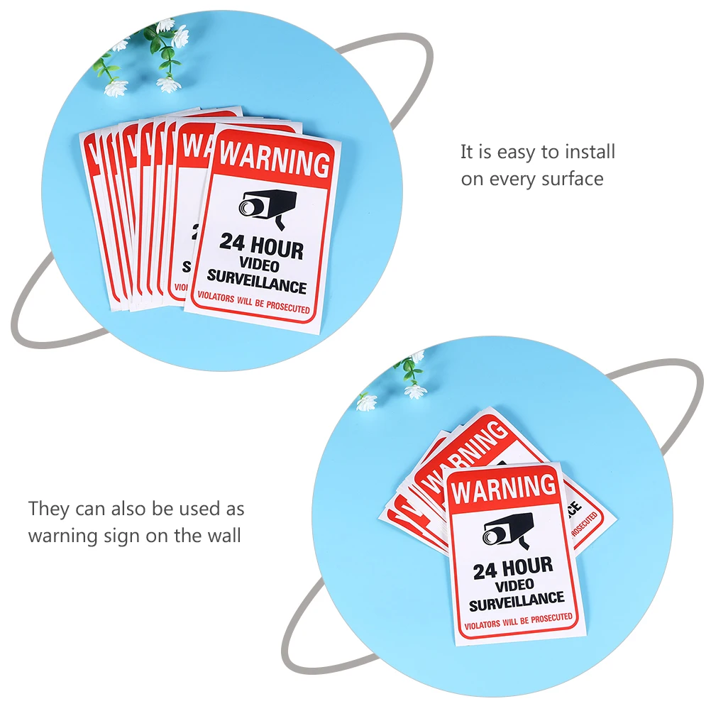 20pcs Video Surveillance Sign Stickers Security Warning Decals for Home Outdoor Cars Easy Install Smooth Surface
