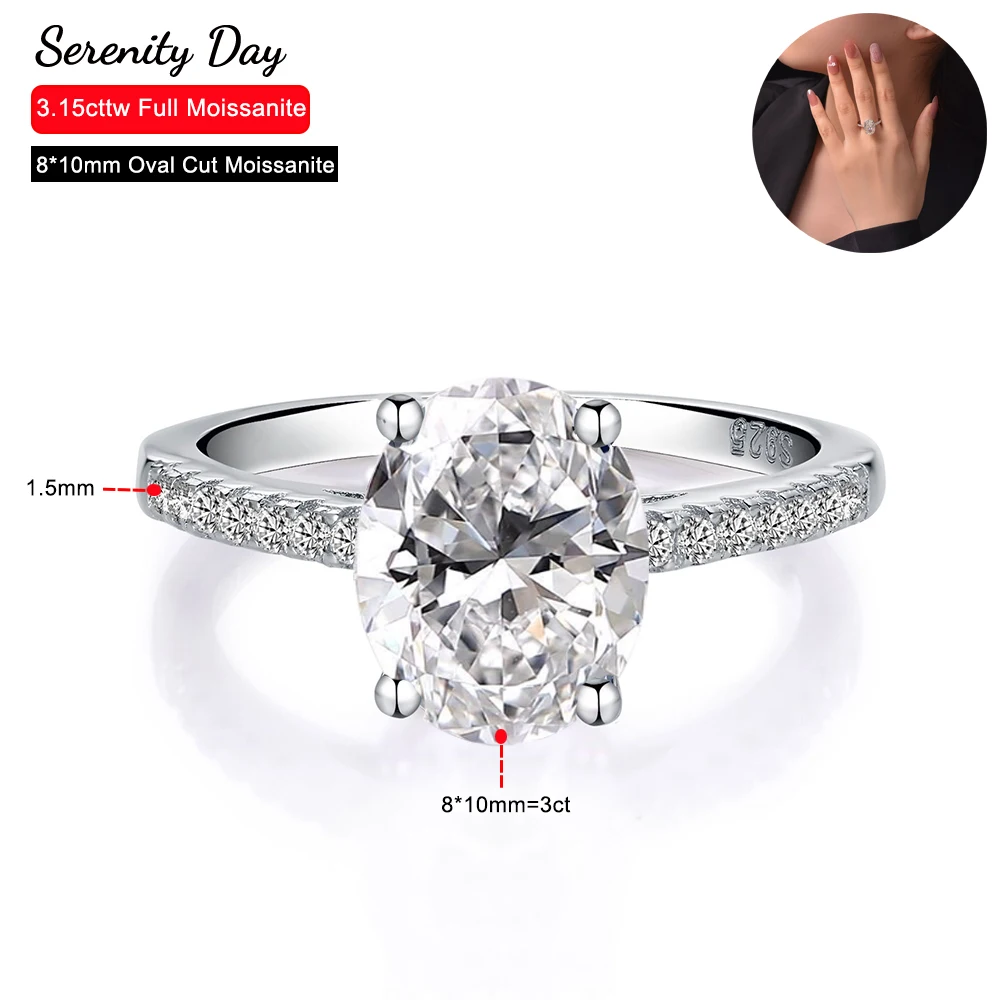 

Serenty GRA Certified 8*10mm Oval Cut All Moissanite Wedding Rings For Women S925 Silver 3ct Lab Diamond Ring Plated 18k Jewelry